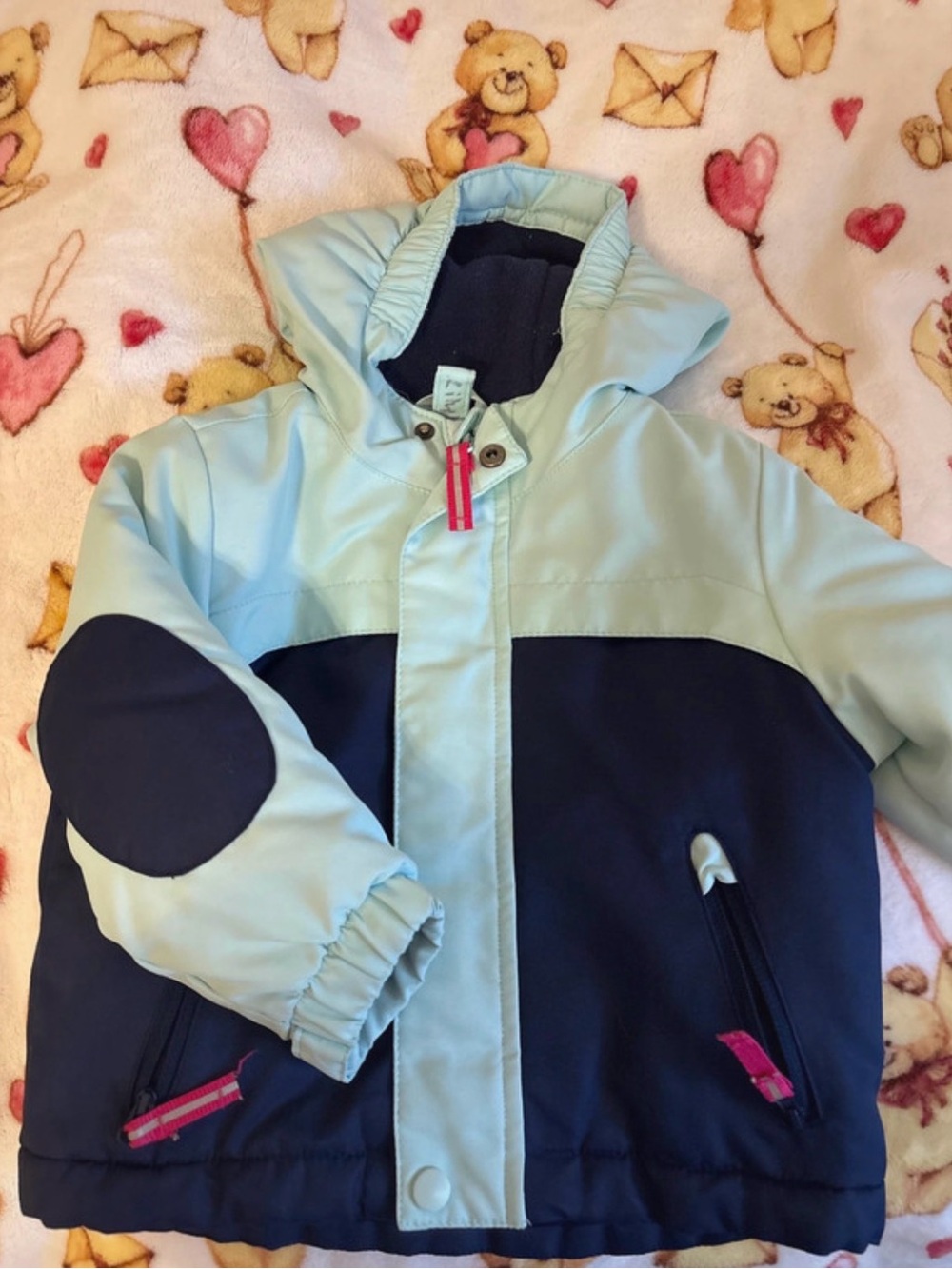 Cat & Jack Light Blue and Navy Hooded Puffer Jacket